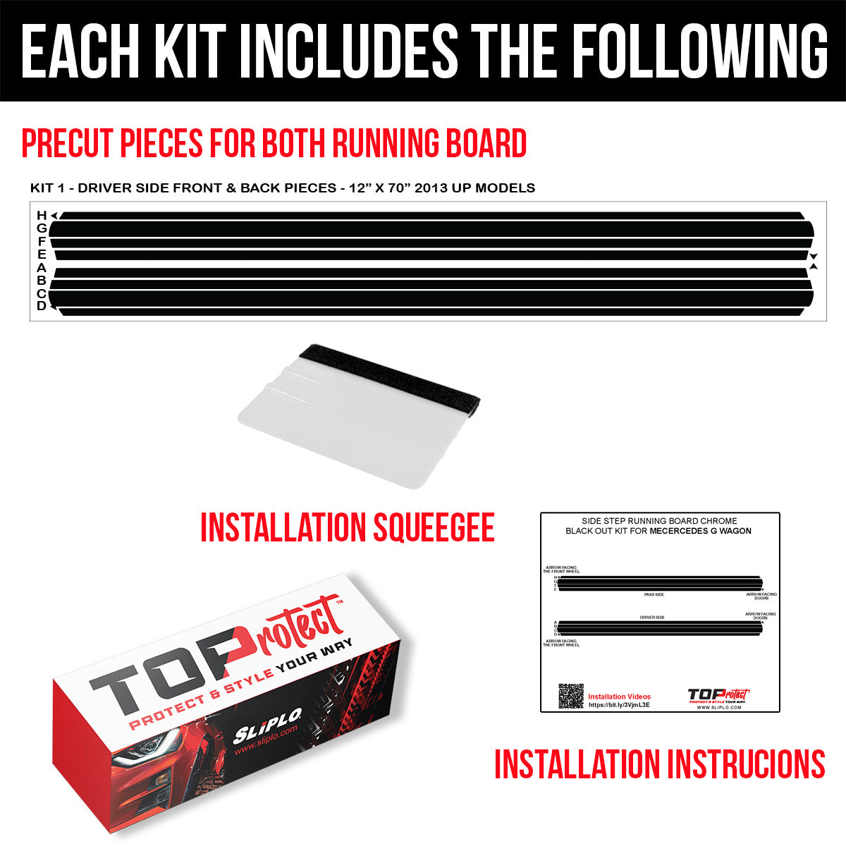 Mercedes G Wagon G500 G550 G63 Side Step Running Board Nerf Bar Chrome Delete Black Out Kit